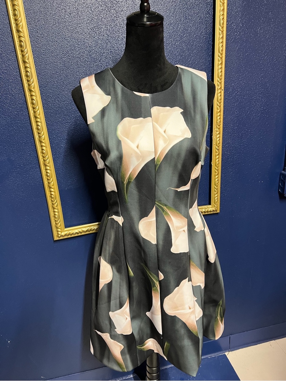 Calvin Klein Black Mini Dress with Cream Floral Print